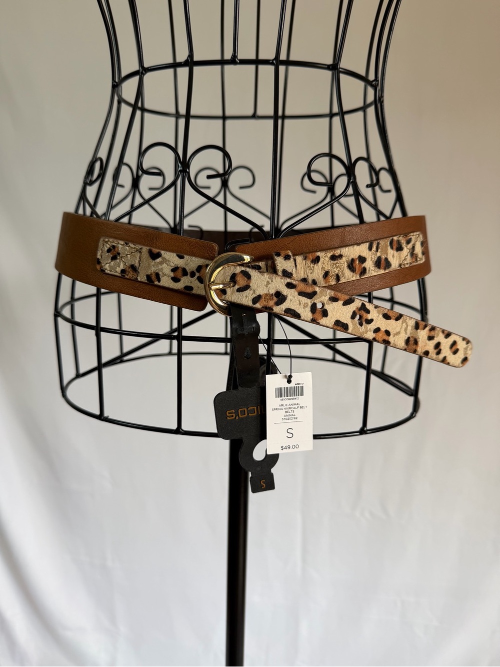 Chico's Brown and Leopard-Print Belt with Gold Ring